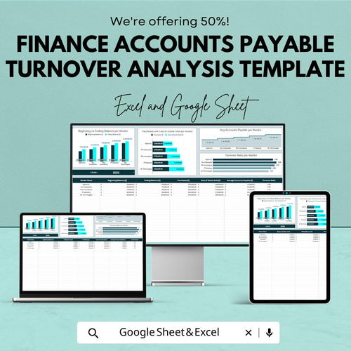Finance Accounts Payable Turnover Analysis Template | AP Turnover Ratio Dashboard | Accounts Payable Analysis | Excel & Google Sheets