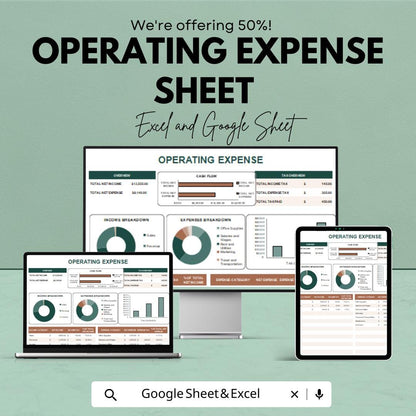 Operating Expense Sheet | Google Sheets and Excel Template | Expense Tracker | Business Budget Planner | Cash Flow & Income Breakdown