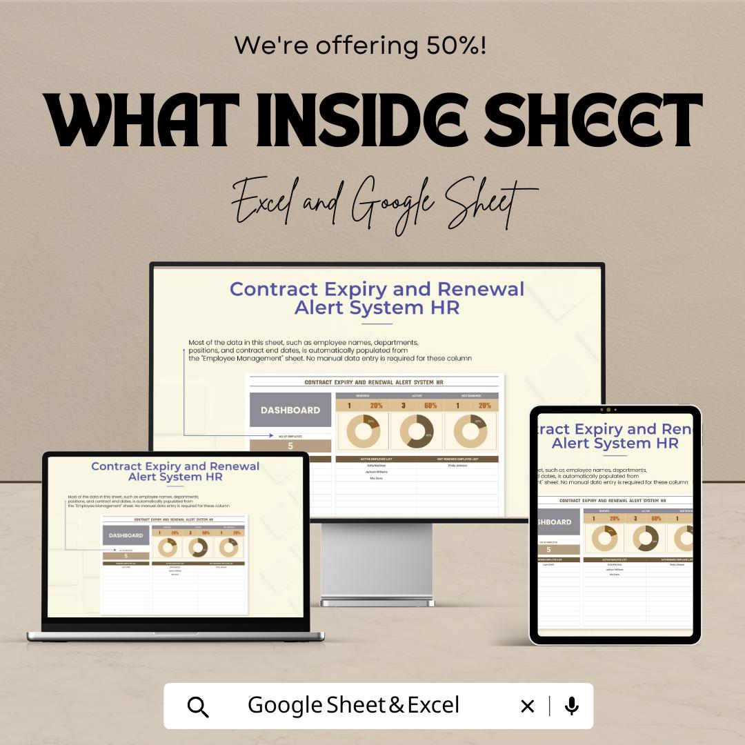 Contract Expiry and Renewal Alert System HR Template | Employee Contract Tracker | Excel and Google Sheets Dashboard