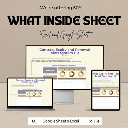 Contract Expiry and Renewal Alert System HR Template | Employee Contract Tracker | Excel and Google Sheets Dashboard