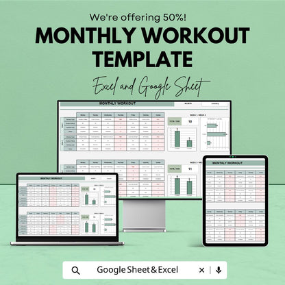 Monthly Workout Template Excel & Google Sheets | Fitness Planner Spreadsheet | Gym Tracker Dashboard | Workout Log Digital