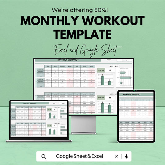 Monthly Workout Template Excel & Google Sheets | Fitness Planner Spreadsheet | Gym Tracker Dashboard | Workout Log Digital