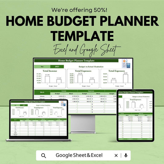 Home Budget Planner Template | Monthly Expense Tracker | Personal Finance Spreadsheet | Excel and Google Sheets Budget Organizer