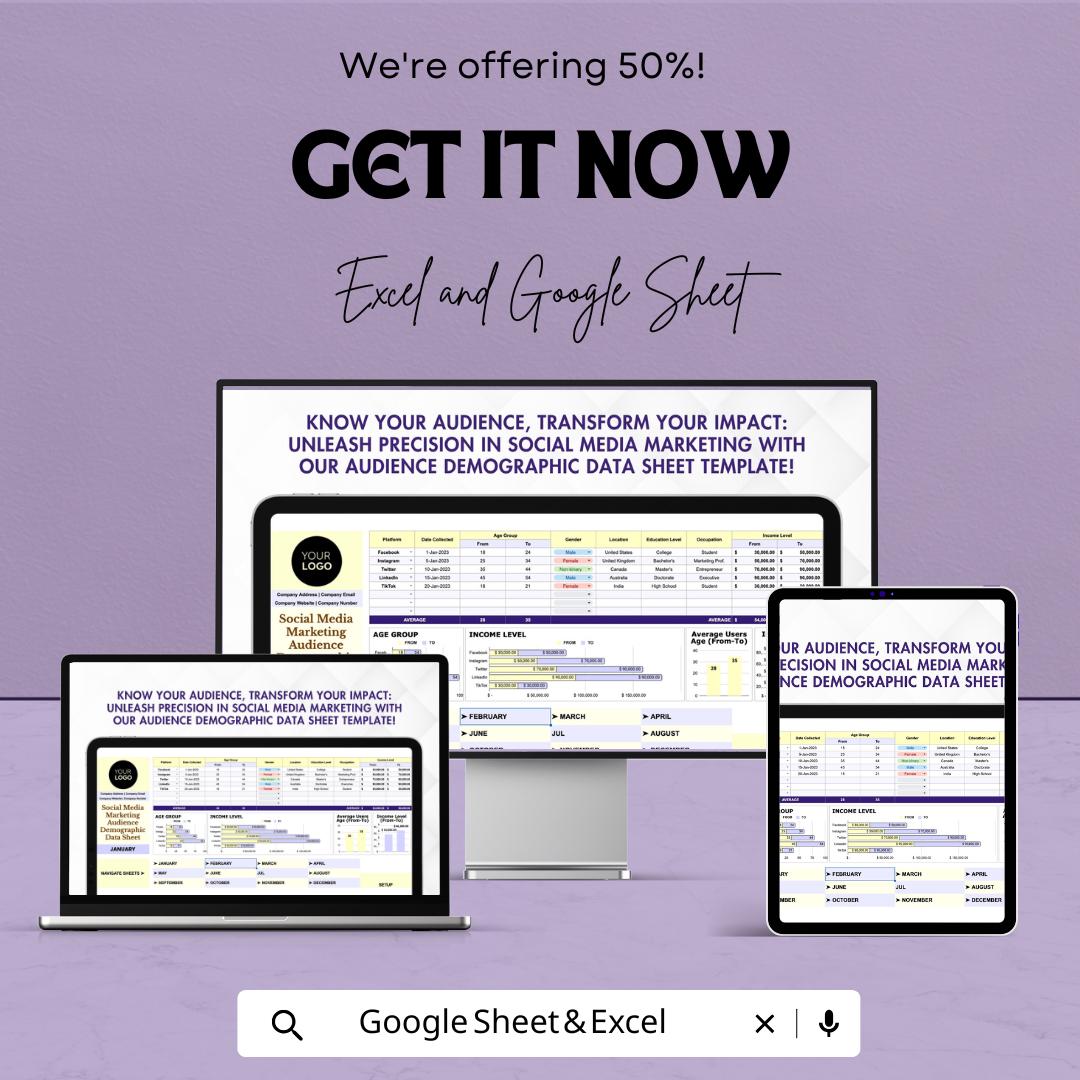 Social Media Marketing Audience Demographic Data Sheet Template | Analytics Tracker | Demographic Report Spreadsheet | Google Sheets |