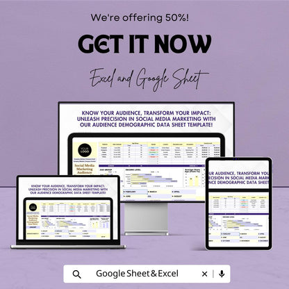 Social Media Marketing Audience Demographic Data Sheet Template | Analytics Tracker | Demographic Report Spreadsheet | Google Sheets |