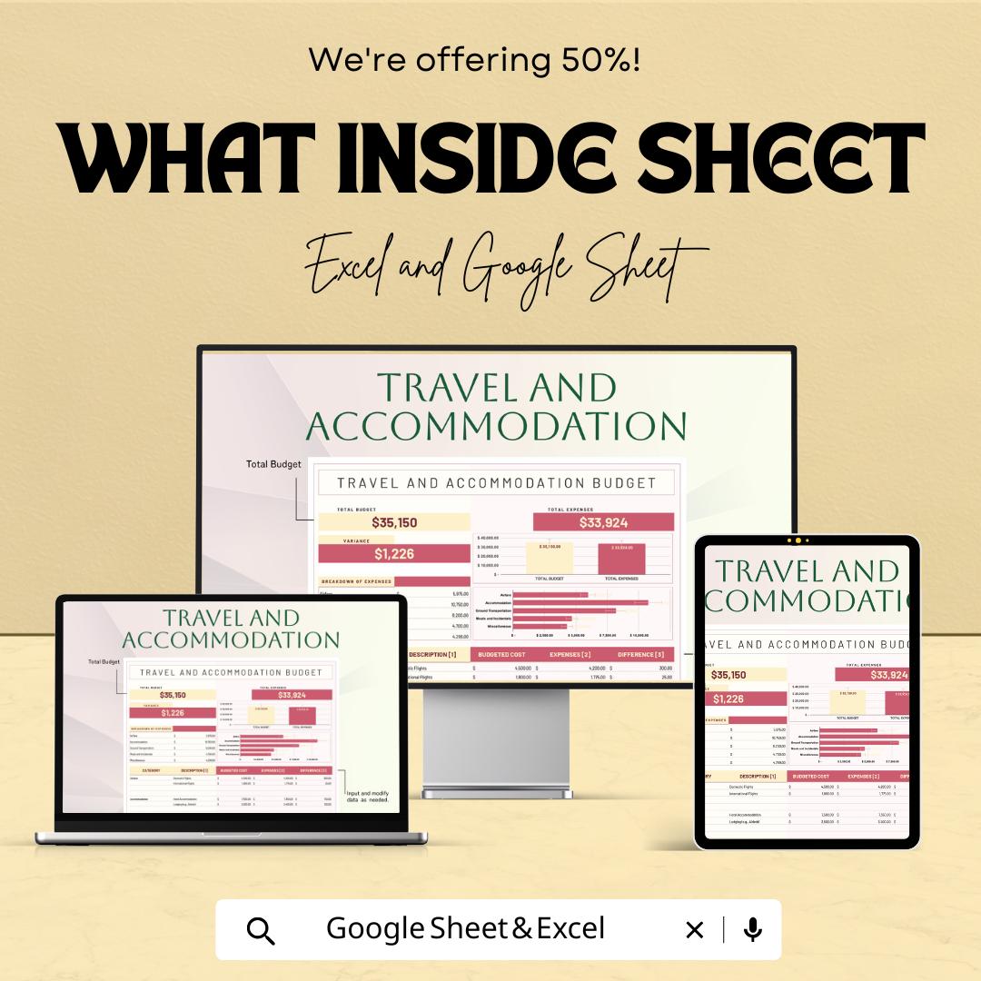 Travel and Accommodation Budget Sheet – Excel & Google Sheet Template – 2024 Travel Planning for Hotels and Businesses – Track Travel |