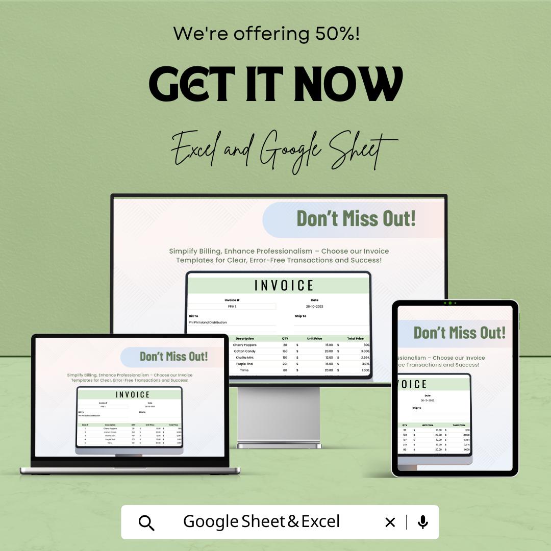 Invoice Template Sheet for Billing, Google Sheets & Excel | Professional Invoices for Small Business | Customizable Billing System