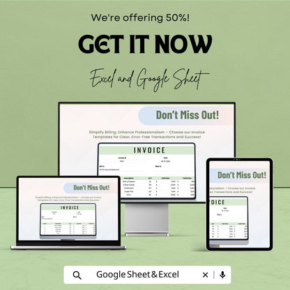 Invoice Template Sheet for Billing, Google Sheets & Excel | Professional Invoices for Small Business | Customizable Billing System
