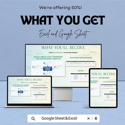 Social Media Audit Template | Marketing Audit Framework | Advertising Strategy Planner | Excel & Google Sheets | Social Media Analysis Tool