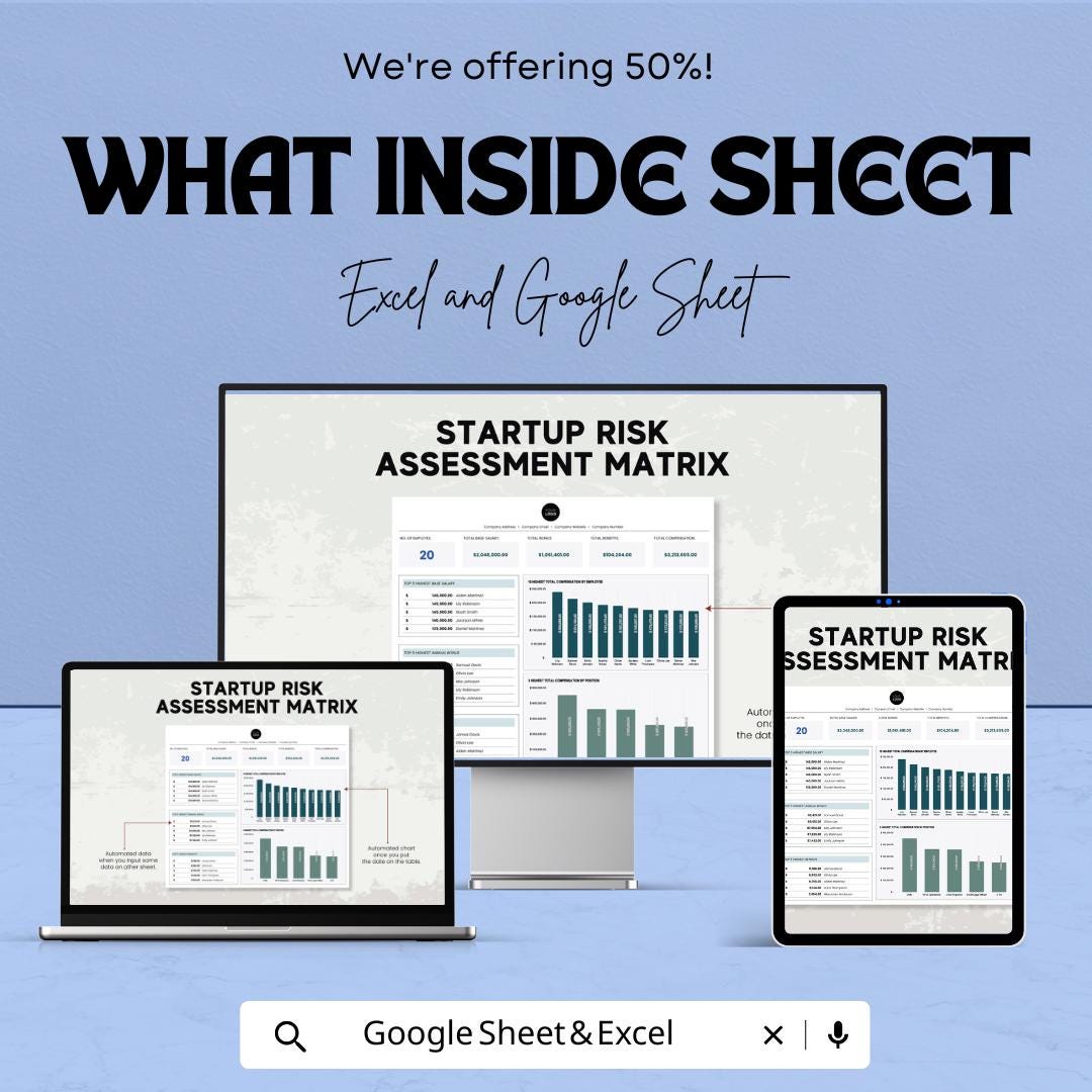 Startup Compensation Analysis Tool Template | Startup HR Pay Tracker | Compensation Management Spreadsheet