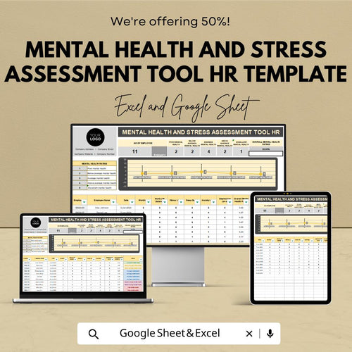 Mental Health and Stress Assessment Tool | HR Template for Excel & Google Sheets | Employee Wellbeing Tracker | HR Dashboard
