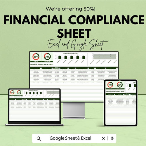Financial Compliance Sheet Template | Excel & Google Sheets | Regulatory Checklist, Audit Trail, Deadline Tracker, Compliance Tracker