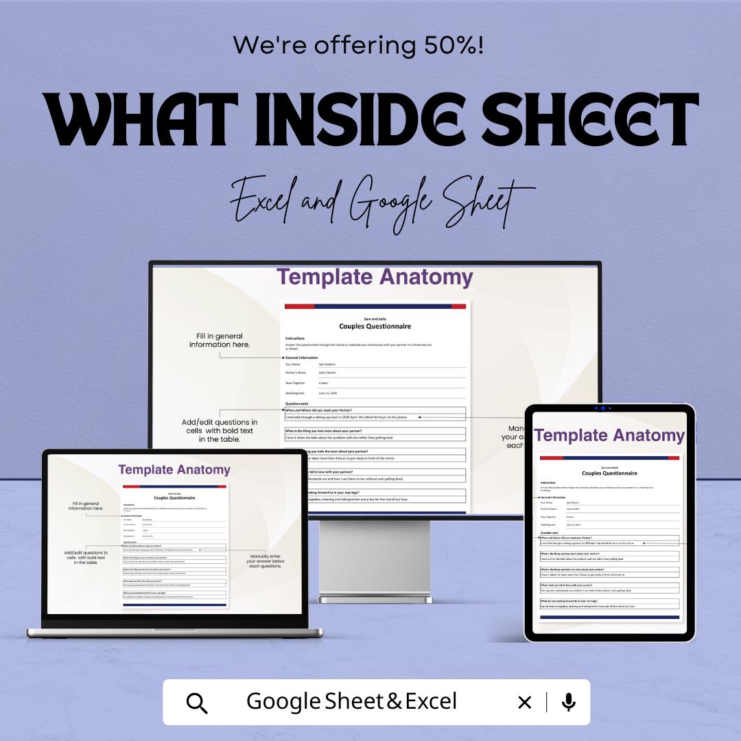 Couples Questionnaire Template | Relationship Workbook | Marriage & Dating Questions Form | Printable Relationship Survey