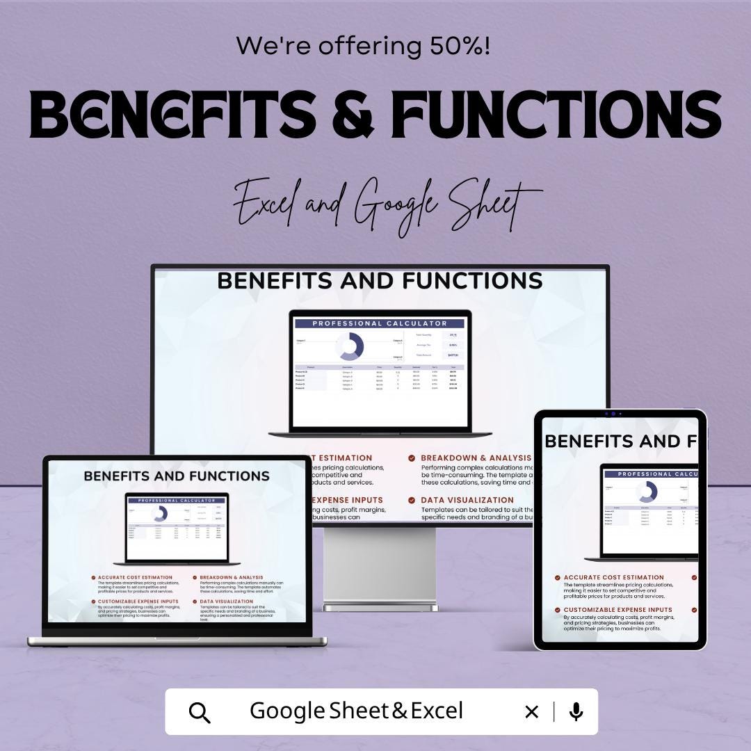 Professional Calculator Template | Business Calculator Spreadsheet | Sales Tracker with Charts | Expense & Tax Calculator