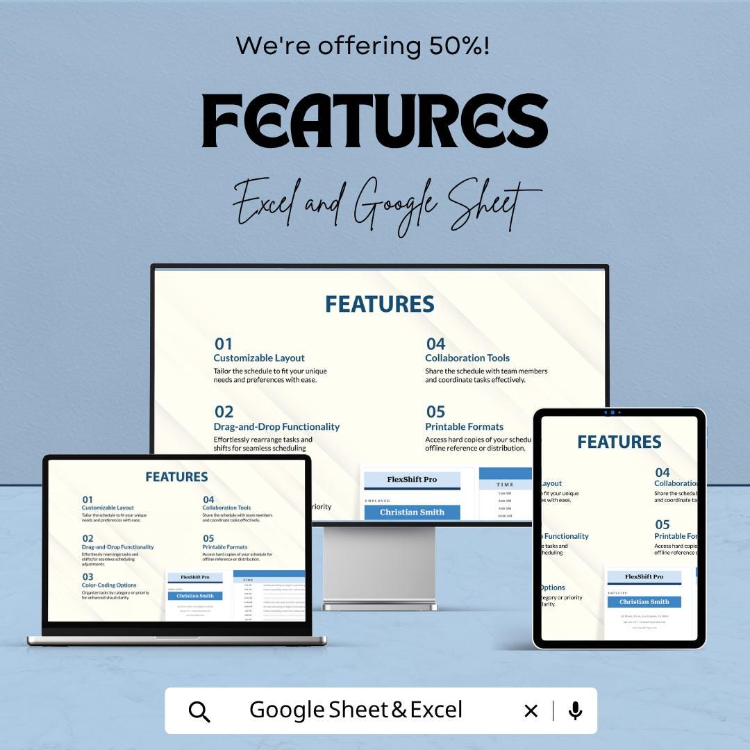 Editable Work Schedule Template | Employee Schedule Planner | Shift Schedule | Staff Management Tool | Excel & Google Sheets | Work Planne
