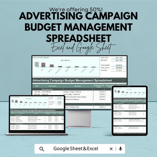 Advertising Campaign Budget Management Spreadsheet | Marketing Budget Planner | Ad Spend Tracker | Excel & Google Sheets Template |