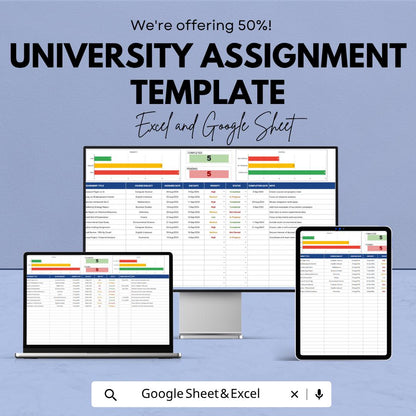 University Assignment Template | Student Planner Spreadsheet | Assignment Tracker | Study Planner | Coursework Organizer