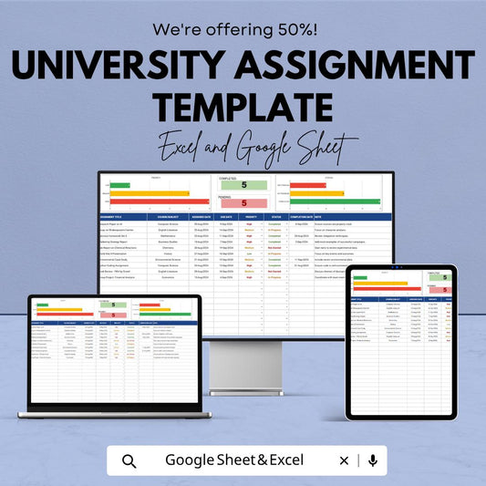 University Assignment Template | Student Planner Spreadsheet | Assignment Tracker | Study Planner | Coursework Organizer