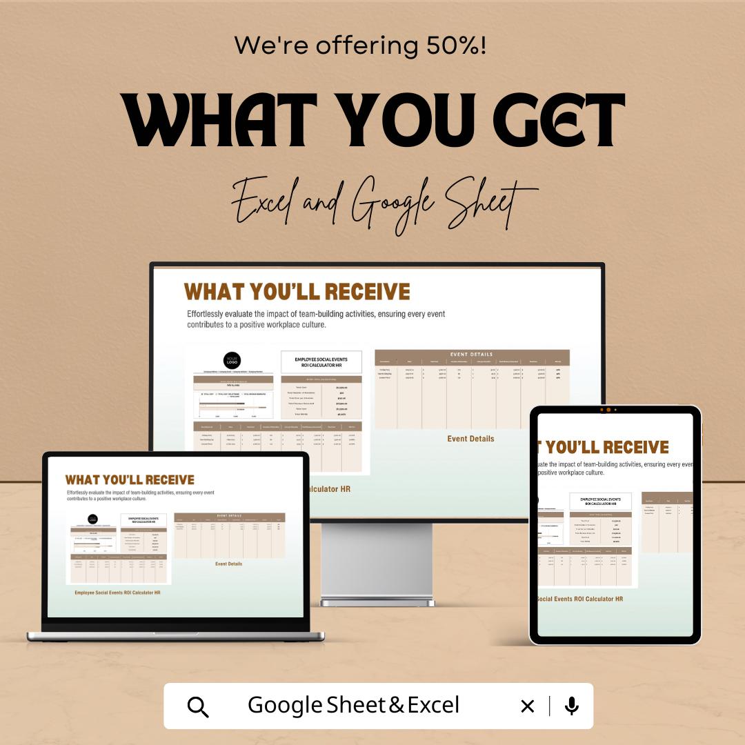 Employee Social Events ROI Calculator HR Template | Excel & Google Sheets HR Analytics | Event Rol and Engagement Tracker