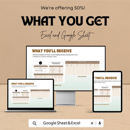 Employee Social Events ROI Calculator HR Template | Excel & Google Sheets HR Analytics | Event Rol and Engagement Tracker