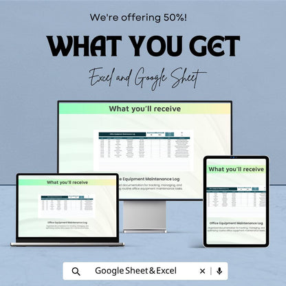 Office Equipment Maintenance Log Excel Template | Asset Tracker Spreadsheet | Service & Repair Log Google Sheets | Maintenance Tracker
