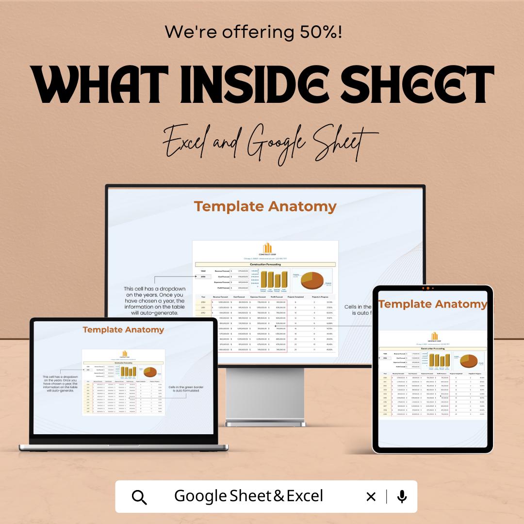 Construction Forecasting Template  | Construction Financial Forecast | Project Budget Forecast | Contractor Planning Spreadsheet