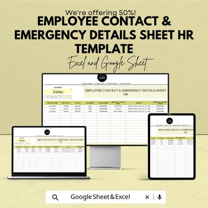 Employee Contact & Emergency Details Sheet HR Template | HR Employee Directory Spreadsheet | Staff Contact Tracker |