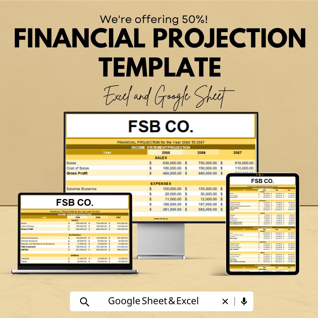 Financial Projection Template | Business Financial Plan Spreadsheet | Excel and Google Sheets Forecast Tool | Budget Planner Template