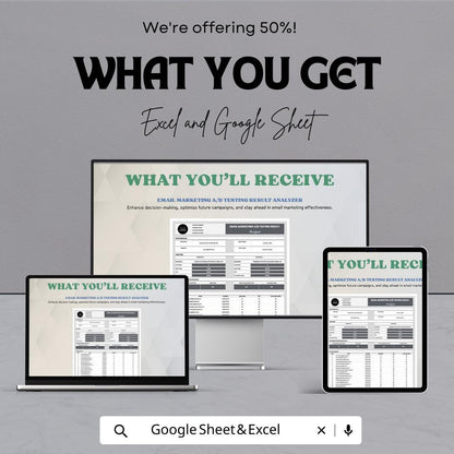 Email Marketing A/B Testing Result Analyzer Template,  Campaign Comparison, Email Performance Tracker, Split Test Spreadsheet