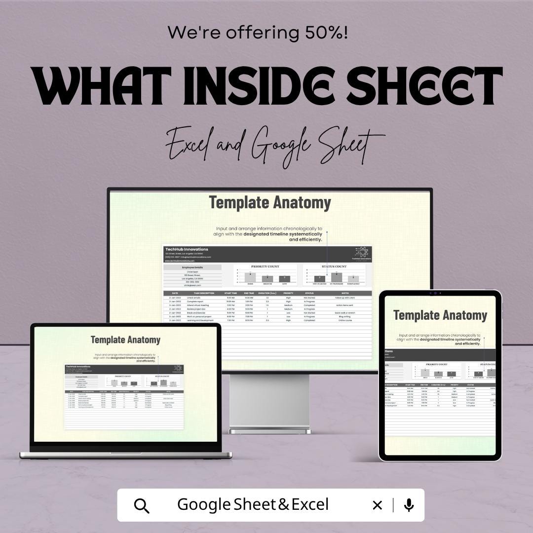 Work From Home Tracker Template | Productivity & Time Tracking Spreadsheet | Task Manager Template