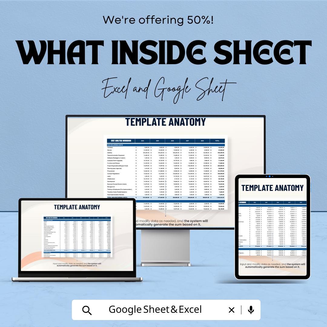 Cost Analysis Workbook Sheet for Business Budgeting | Excel and Google Sheet Template for Expense Tracking & Profit Analysis