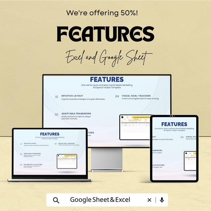 Social Media Marketing Ad Spend Tracker Template Excel & Google Sheets | Advertising Budget Spreadsheet | Campaign Performance Tracker