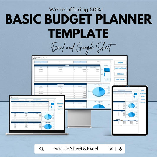 Basic Budget Planner Template  | Personal Finance Tracker | Monthly Budget Spreadsheet | Expense & Income Tracker