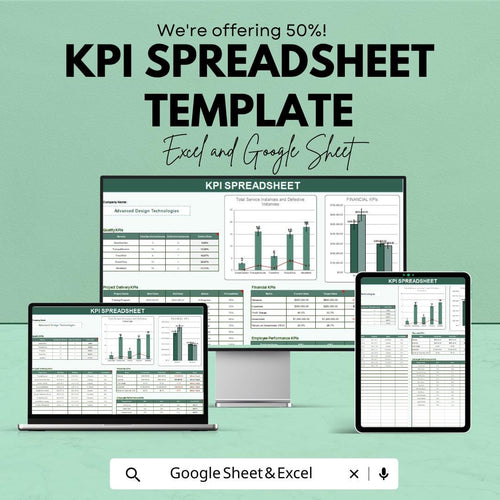 KPI Spreadsheet Template | Google Sheets & Excel Dashboard | Business KPI Tracker | Performance Metrics Report Template