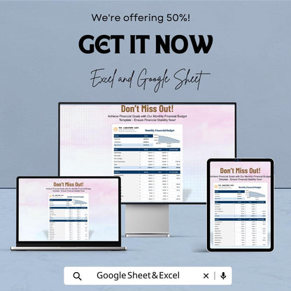 Monthly Financial Budget Template | Income & Expense Tracker | Monthly Money Planner | Budget Spreadsheet | Personal Finance Template
