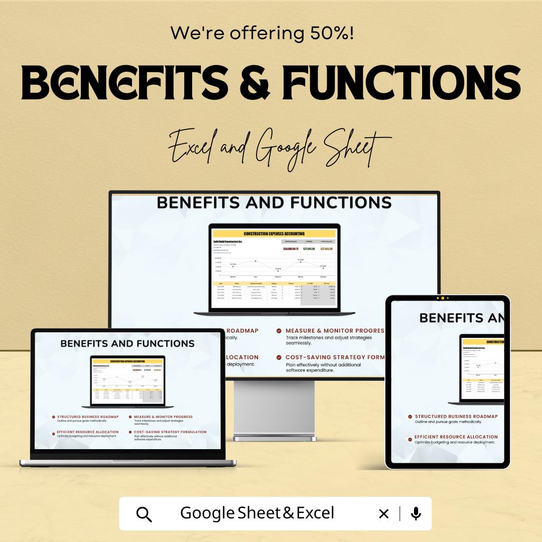 Construction Expenses Accounting Template | Excel & Google Sheets | Job Cost Tracker | Contractor Expense Log | Project Budget Spreadsheet