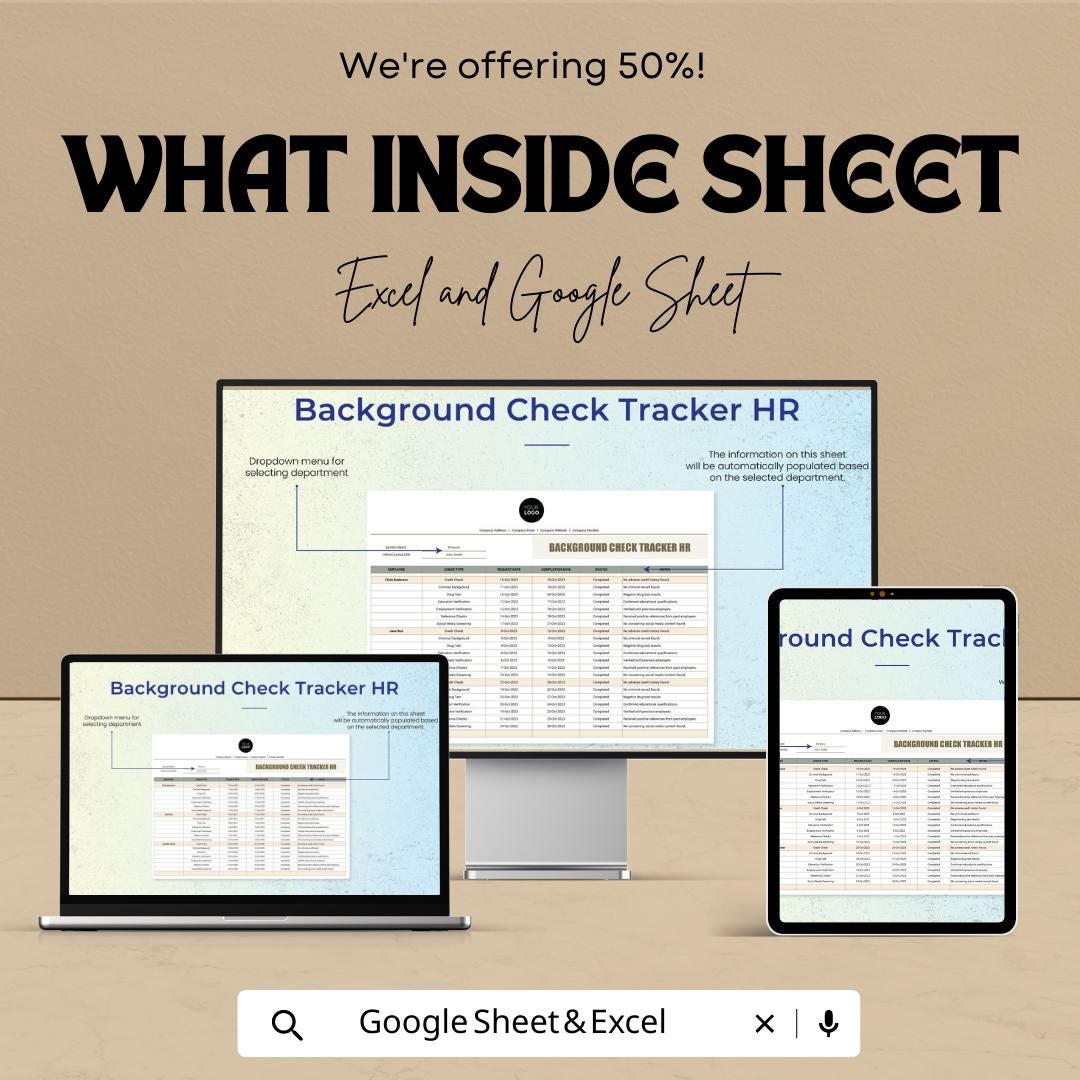 Background Check Tracker HR Template | Employee Screening Log | Hiring Compliance Spreadsheet | Recruitment Tracker