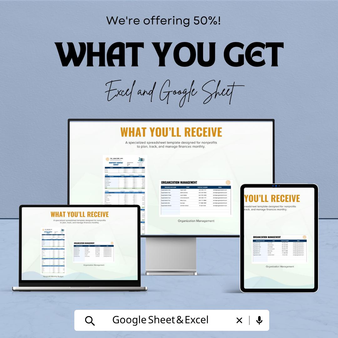 Nonprofit Monthly Budget Template | Nonprofit Budget Spreadsheet | Charity Budget Planner | Income & Expense Tracker