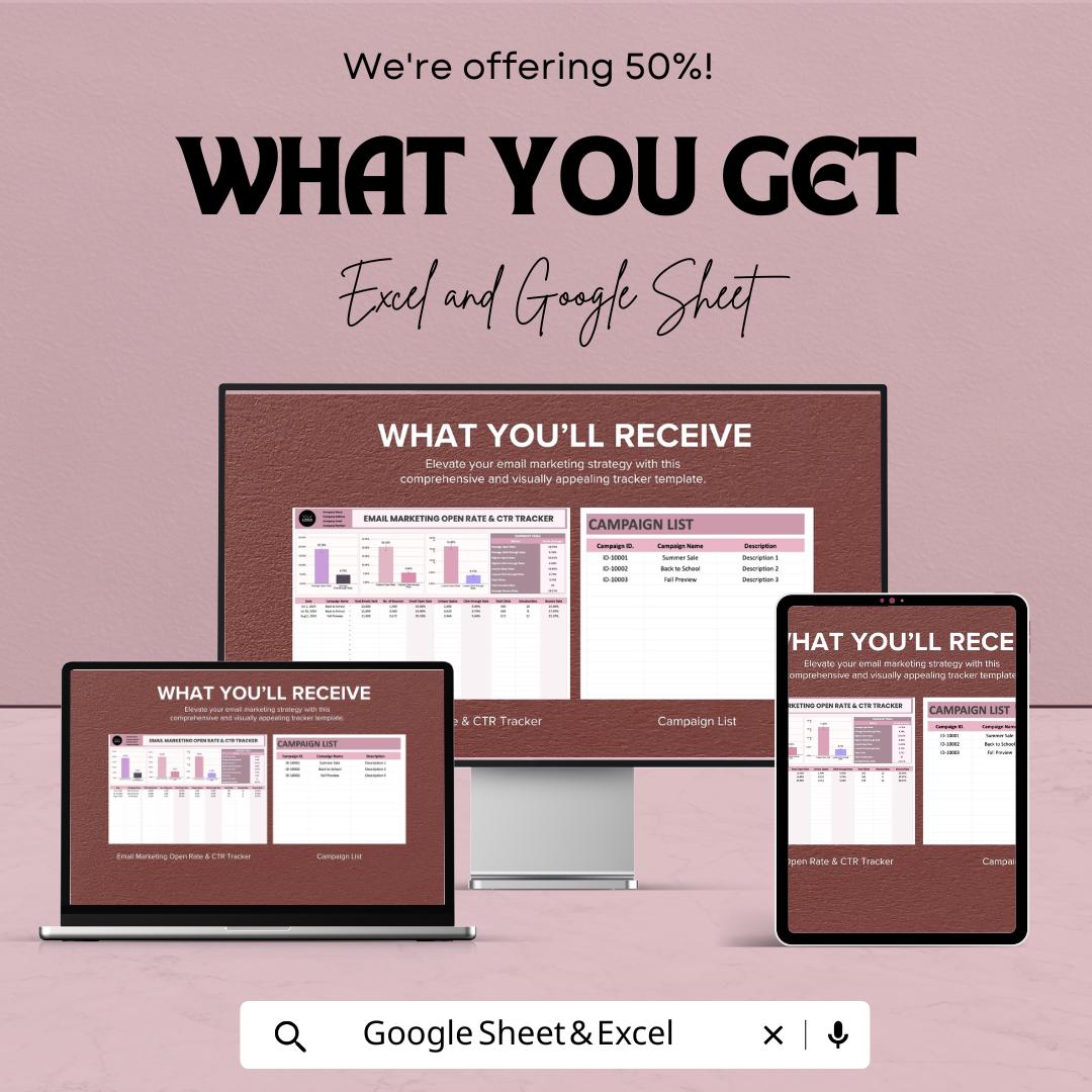 Email Marketing Open Rate and CTR Tracker Template | Email KPIs Dashboard | Click Through Rate Tracking Sheet
