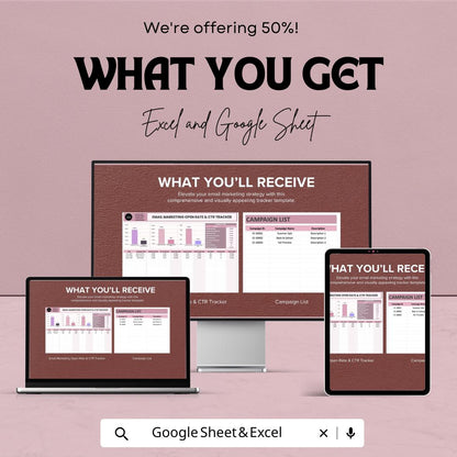 Email Marketing Open Rate and CTR Tracker Template | Email KPIs Dashboard | Click Through Rate Tracking Sheet