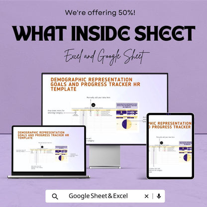 Demographic Representation Goals and Progress Tracker HR Template | Diversity & Inclusion sheet | HR Analytics Dashboard | Workforce Metrics