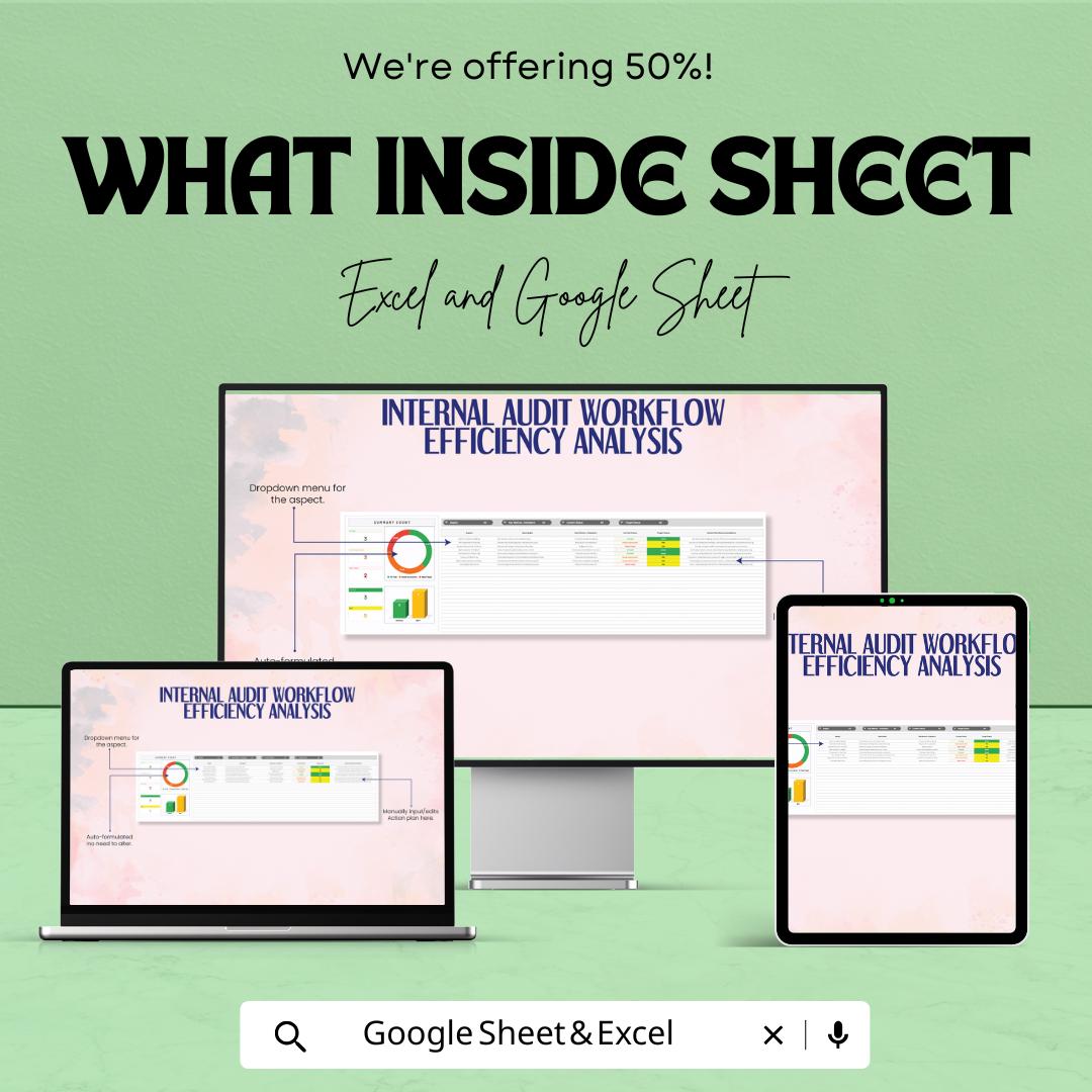 Internal Audit Workflow Efficiency Analysis Template | Audit Workflow Dashboard Excel & Google Sheet | Internal Audit Tracker