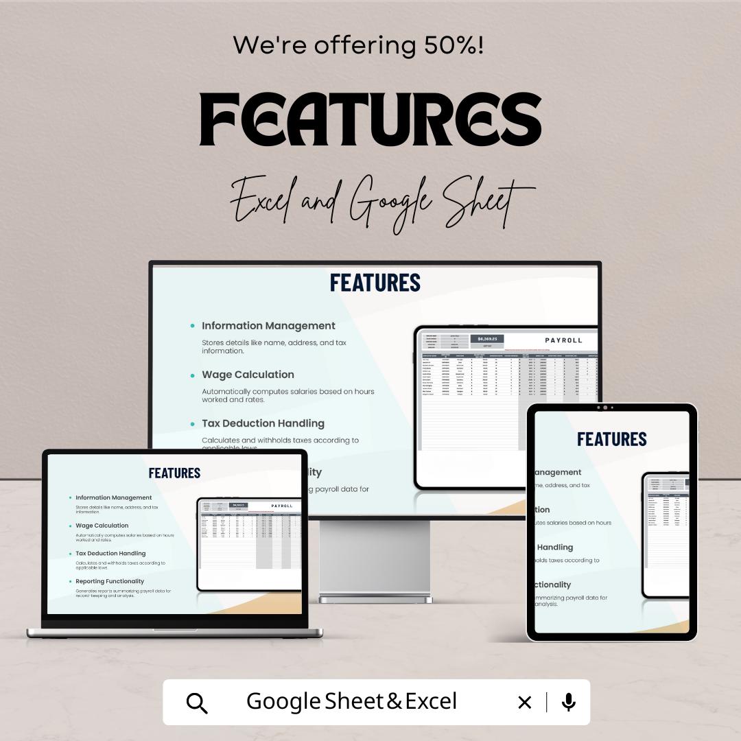 Payroll Sheet - Professional Payroll Template - Google Sheets - 50% OFF - Easy Wage Calculation & Tax Handling for Small Businesses