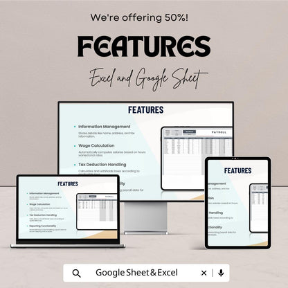 Payroll Sheet - Professional Payroll Template - Google Sheets - 50% OFF - Easy Wage Calculation & Tax Handling for Small Businesses