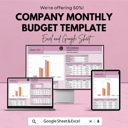 Company Monthly Budget Template | Business Budget Spreadsheet | Financial Tracker Template | Small Business Finance Planner