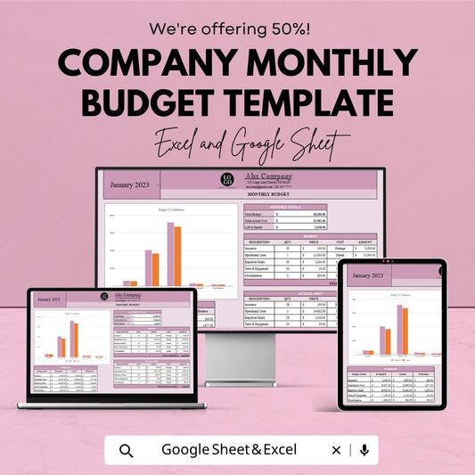 Company Monthly Budget Template | Business Budget Spreadsheet | Financial Tracker Template | Small Business Finance Planner