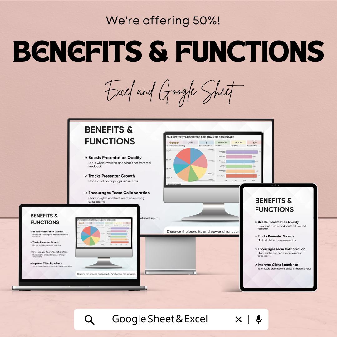 Sales Presentation Feedback Analysis Dashboard | Google Sheets & Excel Template | Performance Review Tracker | Sales Metrics Dashboard |