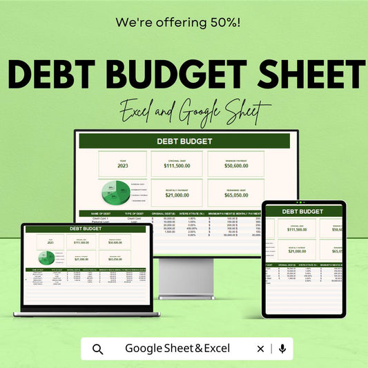 Debt Budget Sheet Template | Excel and Google Sheets | Track Your Debt Payments & Budgeting | Personal Finance Management Tool