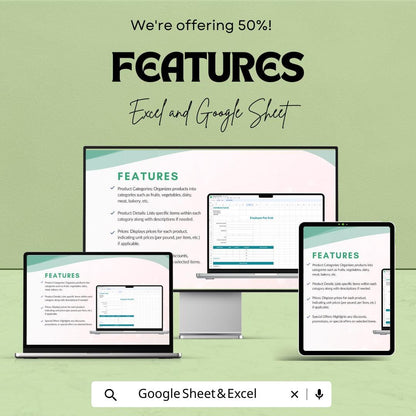 Grocery Shop Price List Sheet | Excel & Google Sheets | Product Pricing, Inventory Management Template