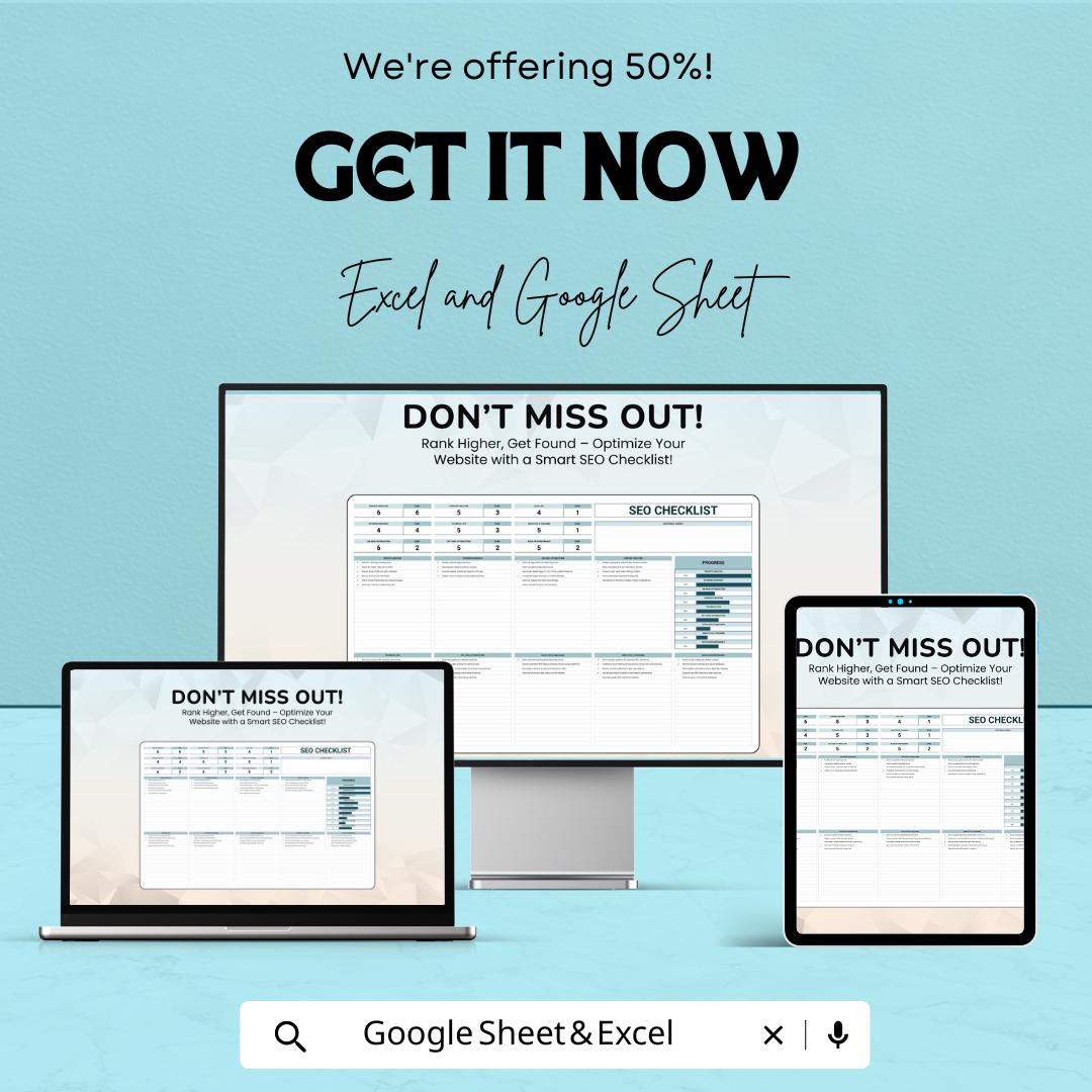 Checklist Template - Google Sheet - Website SEO Planner - SEO Strategy Template - Improve Website Ranking - Easy-to-Use SEO Tracker